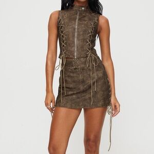 Princess Polly Ceejay Faux leather top and mini skirt set.